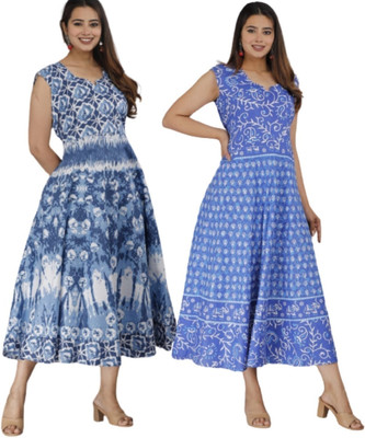 touchpix Women Fit and Flare Multicolor Midi/Calf Length Dress