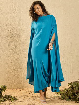 InWeave Women Fit and Flare Blue Midi/Calf Length Dress