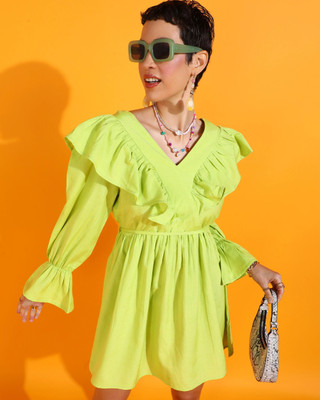 OTTAVIA Women Fit and Flare Light Green Mini/Short Dress