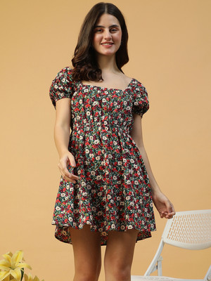 OXOLLOXO Women A-line Multicolor Above Knee/Mid Thigh Length Dress