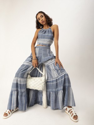 QUIERO Women Two Piece Dress Blue, White Dress