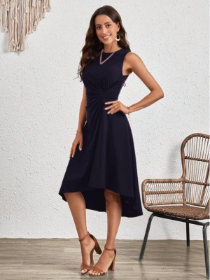 Oomph! Women Fit and Flare Dark Blue Dress