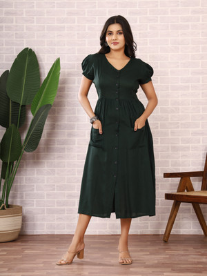 Siddiqa Creation Women Solid A-line Kurta(Dark Green)
