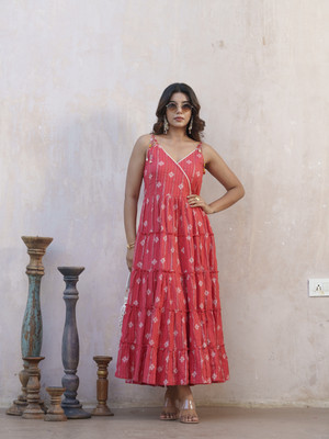 Sangria Women Empire Waist Red Maxi/Full Length Dress
