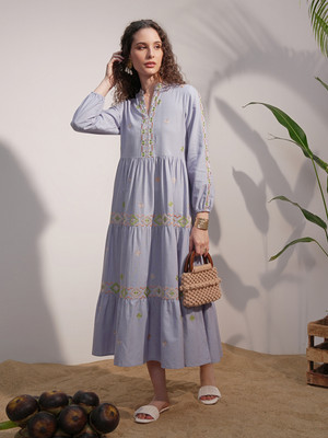Vishudh Women A-line Purple Midi/Calf Length Dress