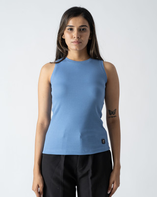 Femree Casual Solid Women Blue Top