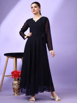OSHO ENTERPRISE Women Fit and Flare Black Maxi/Full Length Dress