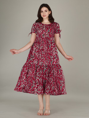 DEON Women Gown Maroon Midi/Calf Length Dress
