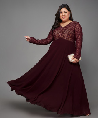 Miss Chase Women Fit and Flare Maroon Maxi/Full Length Dress