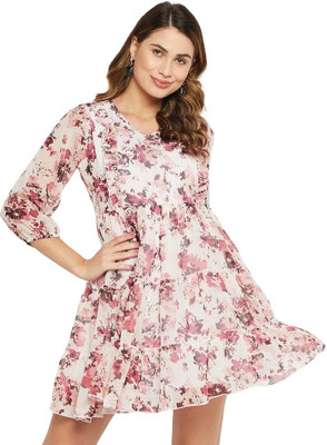 HouseOfCommon Women Fit and Flare White Above Knee/Mid Thigh Length Dress