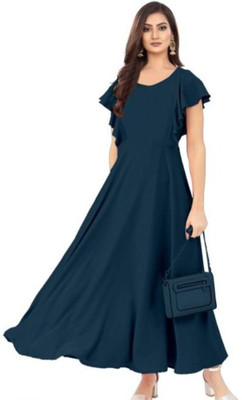 Ladiikway Women Maxi Dark Blue Full Length Dress