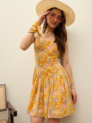 SASSAFRAS Women A-line Yellow Mini/Short Dress