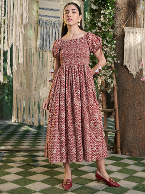 Stylum Women Fit and Flare Maroon Maxi/Full Length Dress