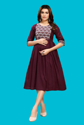 DICHIKA Fashion Women Fit and Flare Maroon Knee Length Dress