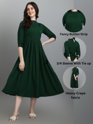 genius fashion Women Fit and Flare Green Dress