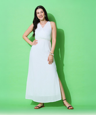 Globus Women Wrap White Maxi/Full Length Dress
