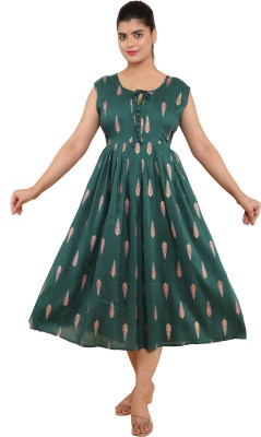 SARLI Women Fit and Flare Green Dress