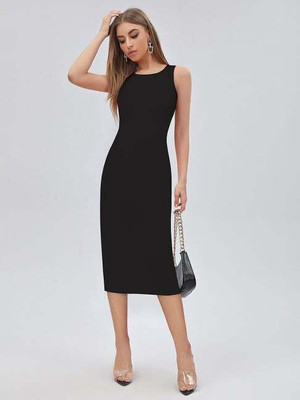 DESIGN PLUS FASHION Women Bodycon Black Midi/Calf Length Dress