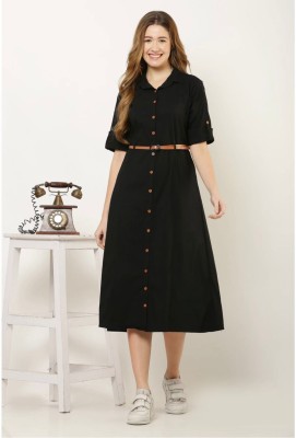 Trendy Attire Women Fit and Flare Black Dress