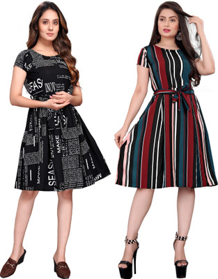 Rinra Women A-line Multicolor Knee Length Dress