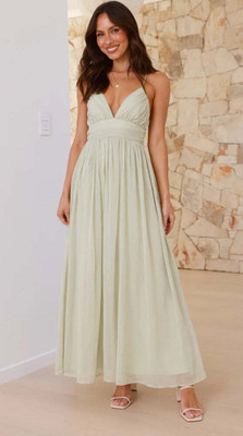 OUTZIDR Women A-line Green Ankle Length Dress