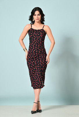 METRONAUT Women A-line Red Midi/Calf Length Dress