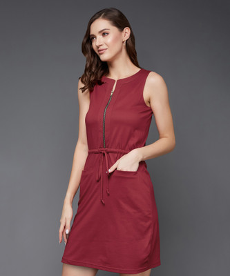 Miss Chase Women Shift Maroon Above Knee/Mid Thigh Length Dress
