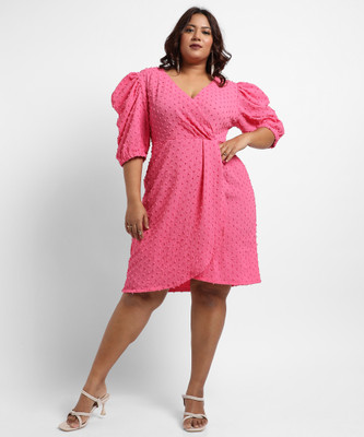 Instafab Plus Women A-line Pink Above Knee/Mid Thigh Length Dress