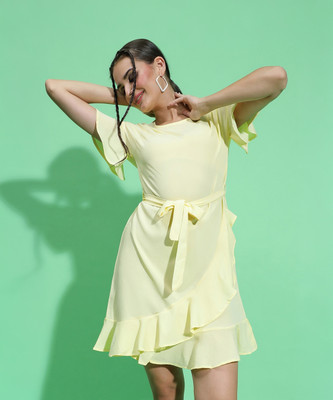 OXOLLOXO Women Layered Yellow Above Knee/Mid Thigh Length Dress
