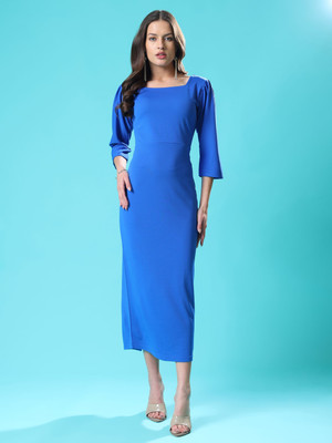 PURVAJA Women Bodycon Blue Midi/Calf Length Dress