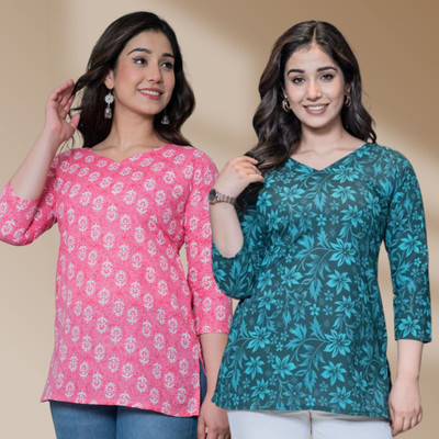 I N ENTERPRISES Casual Floral Print Women Pink, Blue Top