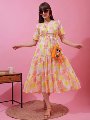 Honky Tonky Women Fit and Flare Yellow Midi/Calf Length Dress