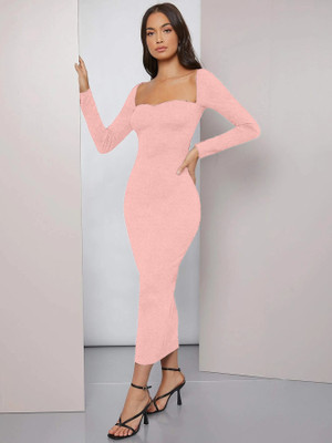 Alekya Women Bodycon Pink Midi/Calf Length Dress