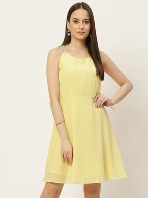 Moda Rapido Women A-line Yellow Above Knee/Mid Thigh Length Dress