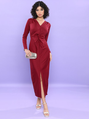 Tokyo Talkies Women Maxi Maroon Full Length Dress