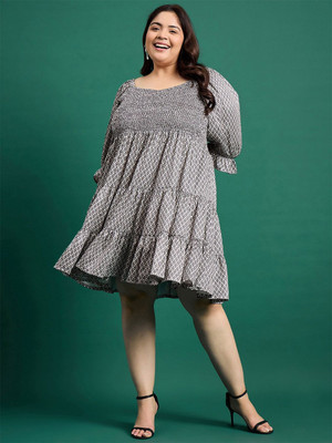 DressBerry Curve Women Fit and Flare Black, White Above Knee/Mid Thigh Length Dress