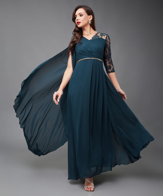 Miss Chase Women Asymmetric Green Maxi/Full Length Dress