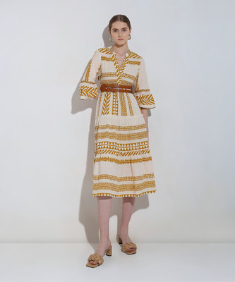 VERO MODA Women Fit and Flare Beige Midi/Calf Length Dress