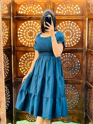 Fashion Being Women Fit and Flare Blue Dress