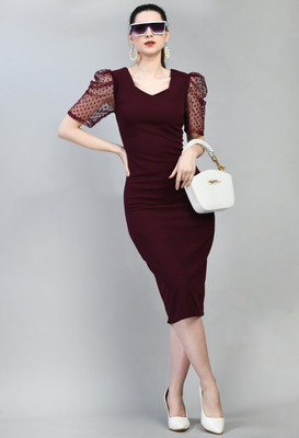 Arbiter Collection Women Bodycon Maroon Midi/Calf Length Dress