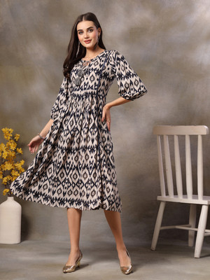 Stylum Women Fit and Flare Multicolor Below Knee Dress