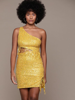 bebe Women Bodycon Yellow Mini/Short Dress