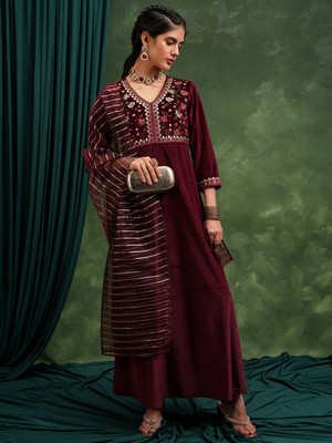 Vishudh Women Maxi Maroon Full Length Dress