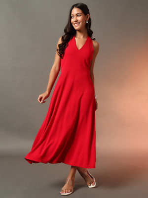 METRONAUT Women Fit and Flare Red Maxi/Full Length Dress