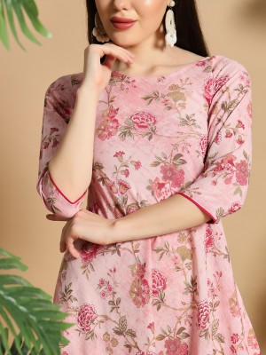 MEERANSHI LIVING Women Floral Print Flared Kurta(Pink)