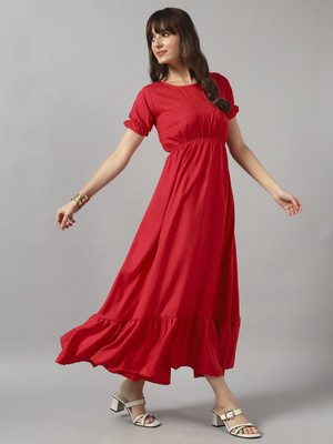 Krunal Raiyani Women Fit and Flare Pink Maxi/Full Length Dress