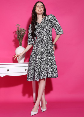 HIVA TRENDZ Women Fit and Flare Black Midi/Calf Length Dress
