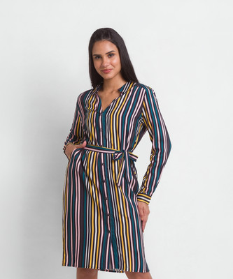 Spykar Women A-line Multicolor Above Knee/Mid Thigh Length Dress