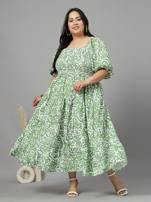 CURVE BY KASSUALLY Women Fit and Flare Green Midi/Calf Length Dress