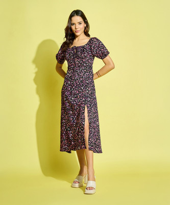 ANVI Be Yourself Women Fit and Flare Pink Midi/Calf Length Dress